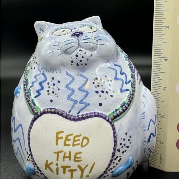 Vintage Fitz & Floyd “Feed The Kitty” Ceramic Fat Cat Coin Bank - Picture 5 of 6